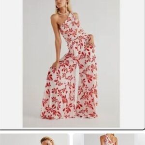 Free People Red and White Floral Jumpsuit